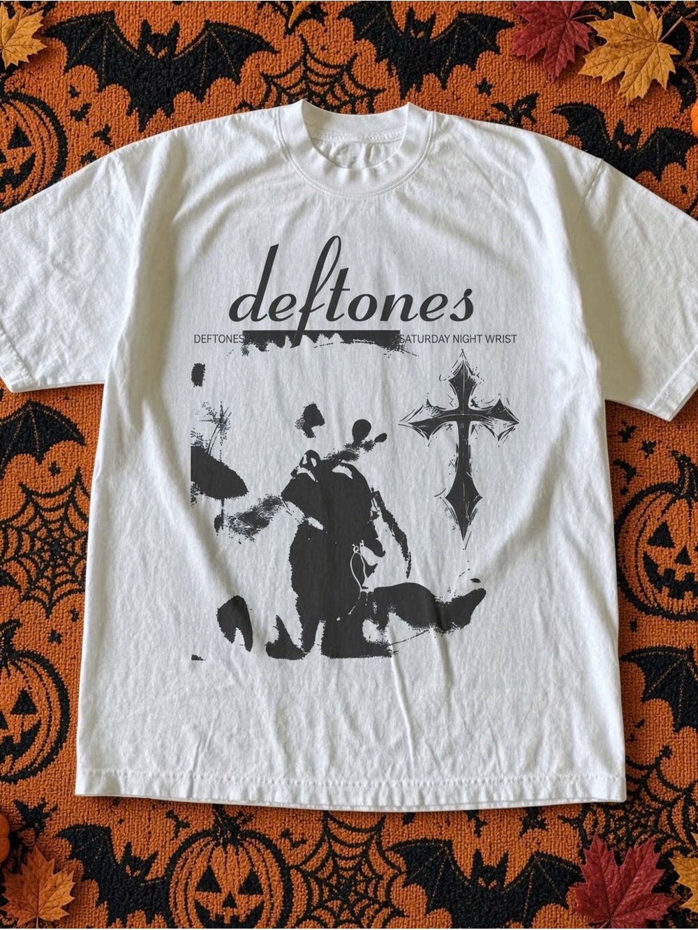 Gildan White Deftones Graphic Tee with Black Print